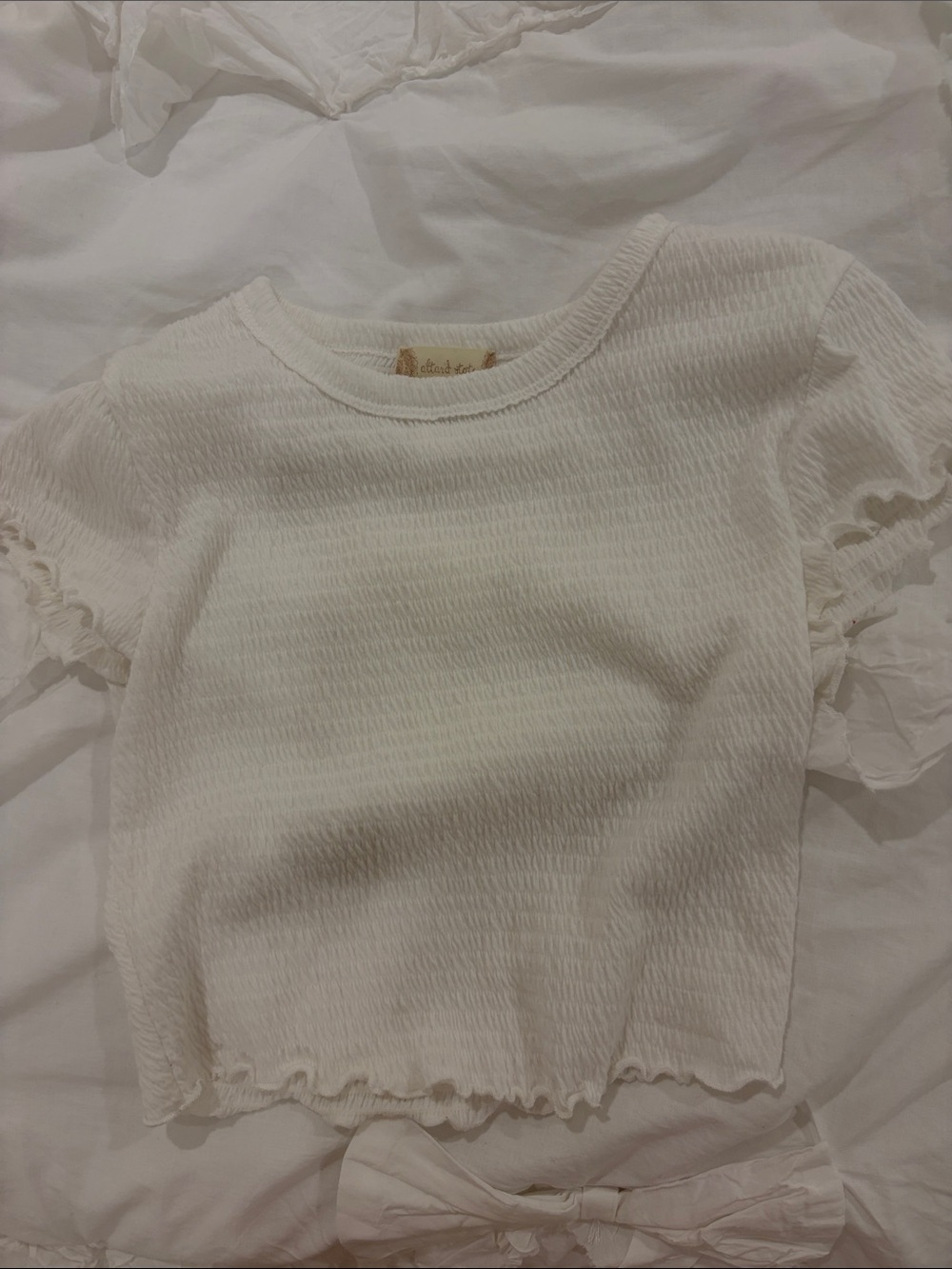 Altar'd State Cream Smocked Short Sleeve Tee